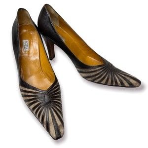 Vintage Sofia Italian Leather Pumps Brown Suede Striped Heels EU Size 40